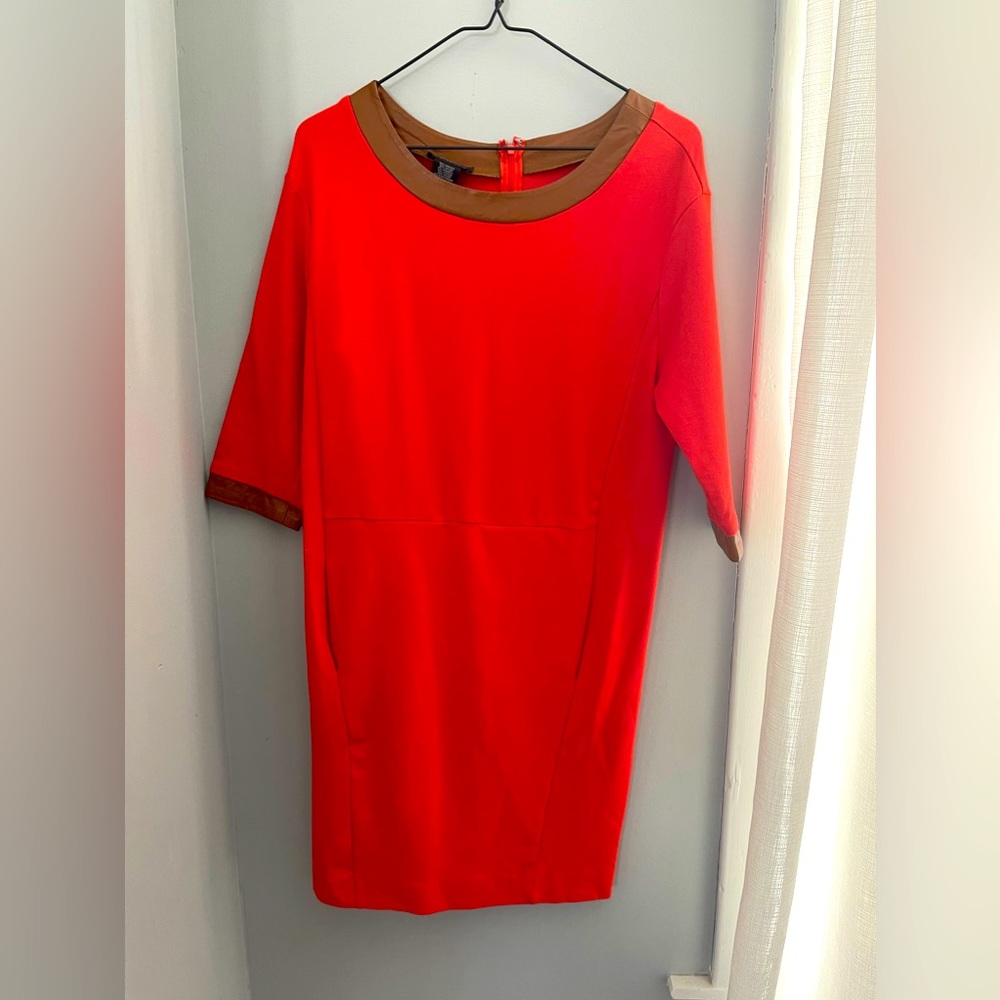Lord & Taylor leather accent pocket dress